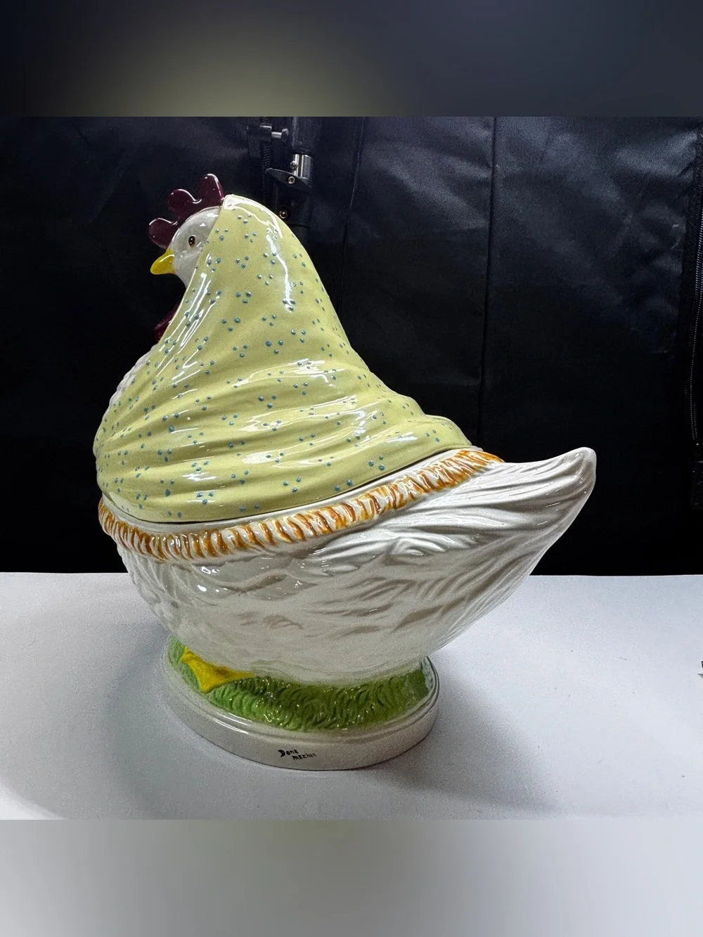Hen Cookie Biscuit Jar Canister Rooster Hen On Nest Grandma Core Signed Country